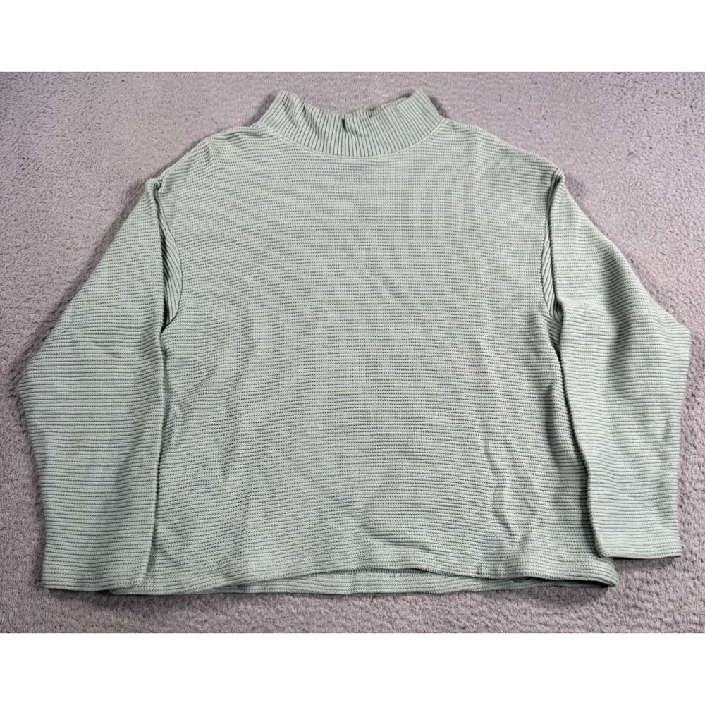 Madewell Sweater Women's XXS Green Ribbed Knit Drop-Shoulder Top Funnelneck NWOT